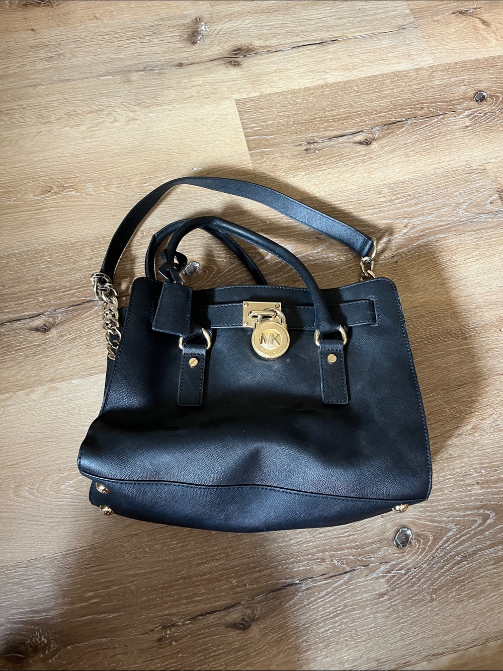 Michael Kors Black Saffiano Satchel with Gold Hardware